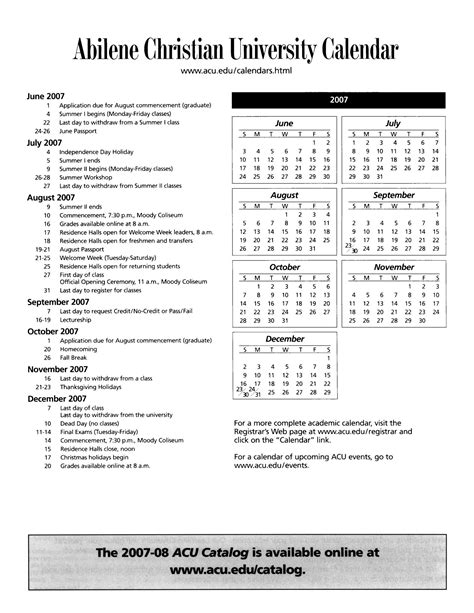 Abilene Christian University Academic Calendar Dates