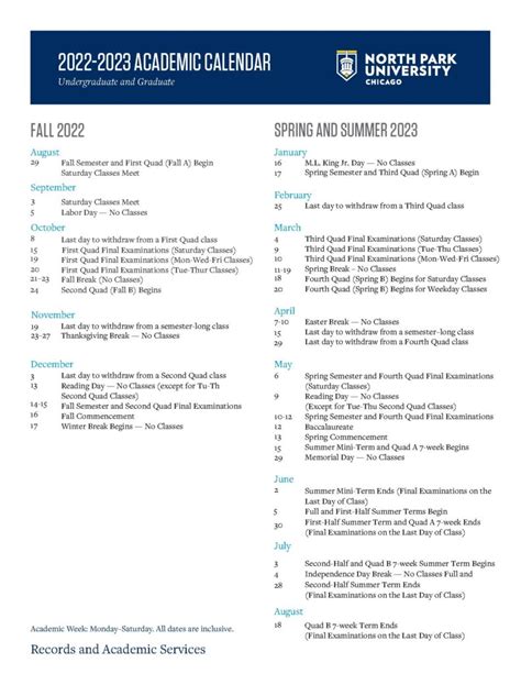 North Park University Academic Calendar Guide