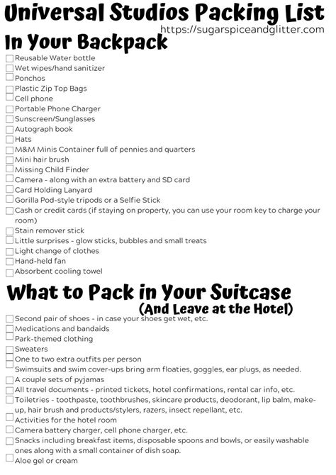 Universal Studios Orlando Packing List Essentials